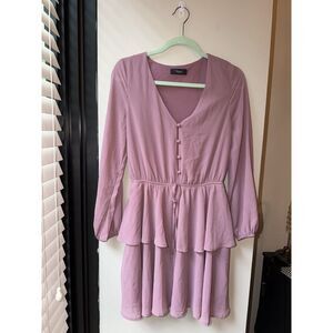 Trac Brand Mauve Dress V Neck Long Sleeve Elastic Waist Small